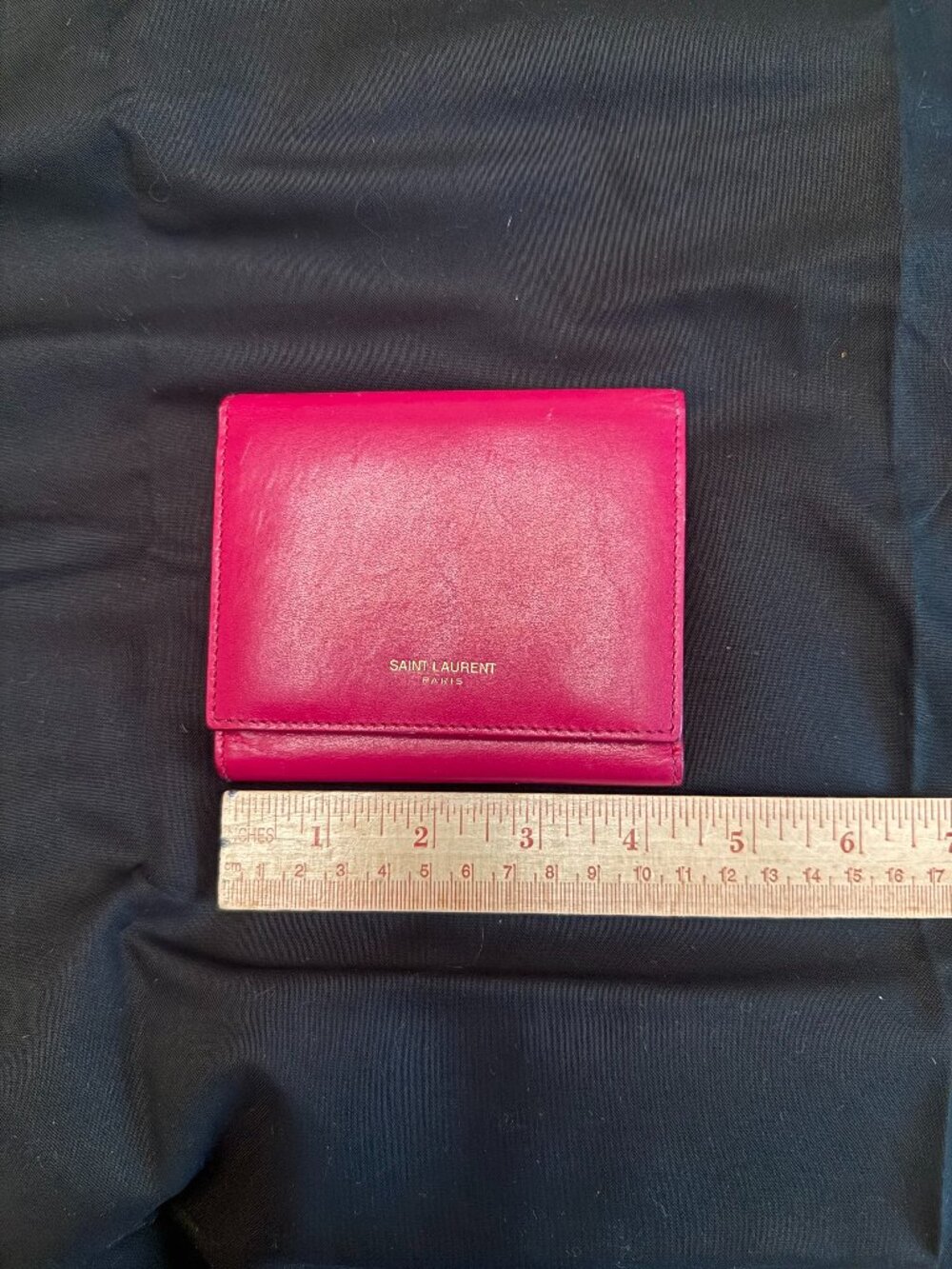 Saint Laurent Paris YSL Fuchsia Pink Leather Compact Trifold Wallet